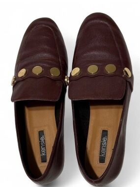 Kensie Wine Leather Slip-On Loafers with Gold Disc Details